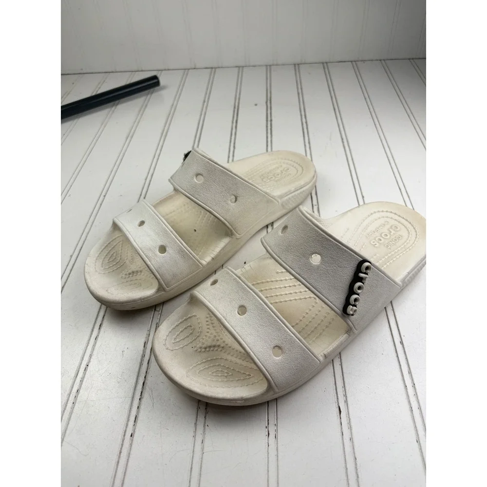 Crocs Classic White Double Strap Comfort Slides Sandals Women Size 9 Men 7